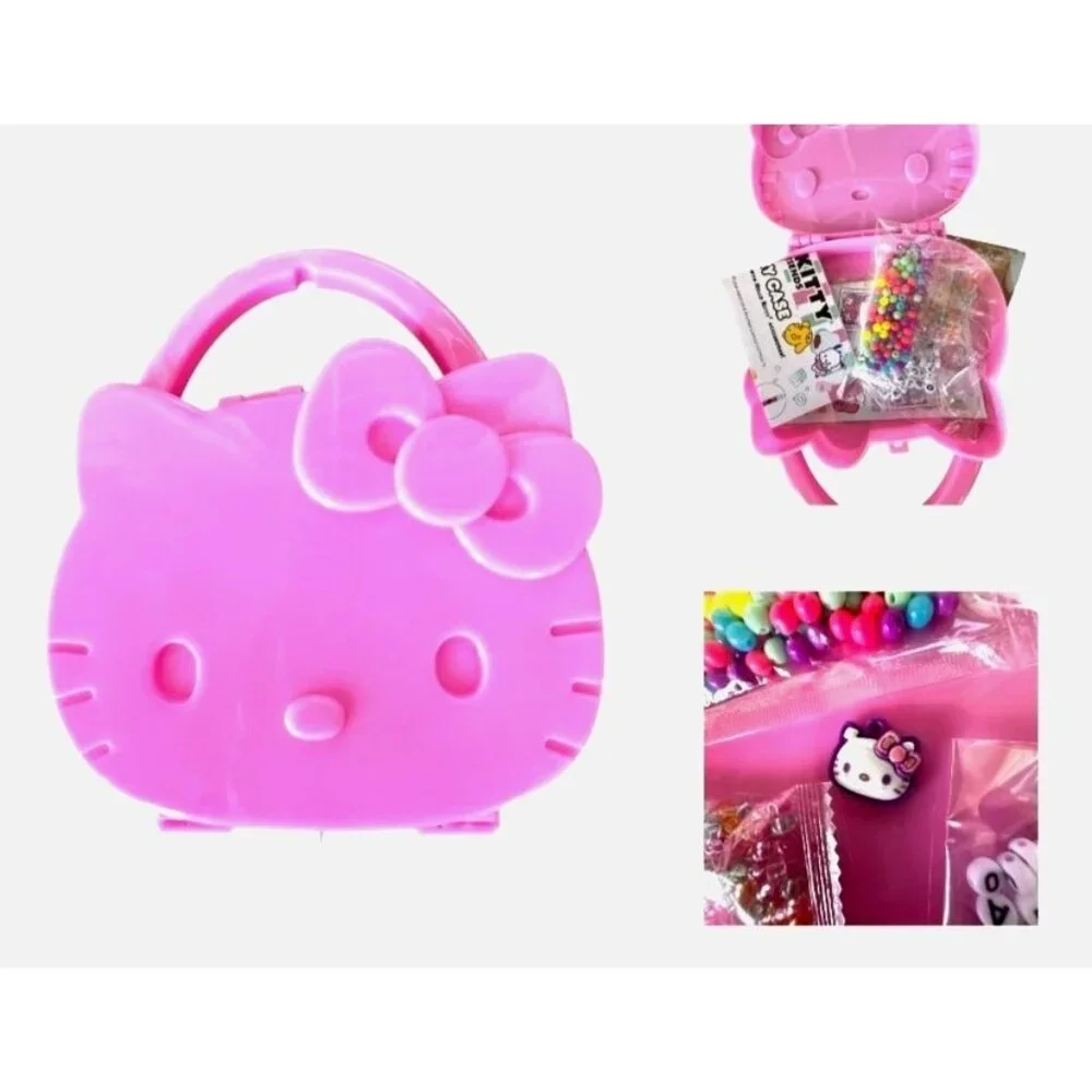 New Sanrio Hello Kitty Pink Jewelry Case With Acessories Craft Making DI…